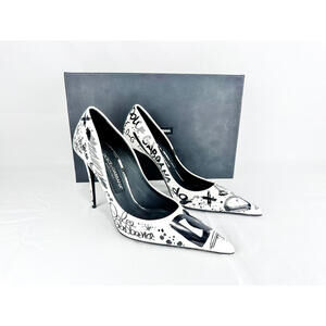 Dolce Gabbana CD01718 Graffiti Slingback Pump Heels 37.5 EU Leather Italy NIB
